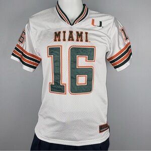 Vintage Miami Hurricanes NCAA College Football Green Jersey Youth XL White